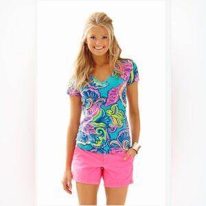Lilly Pulitzer Etta V-Neck in Sea Blue Private Island